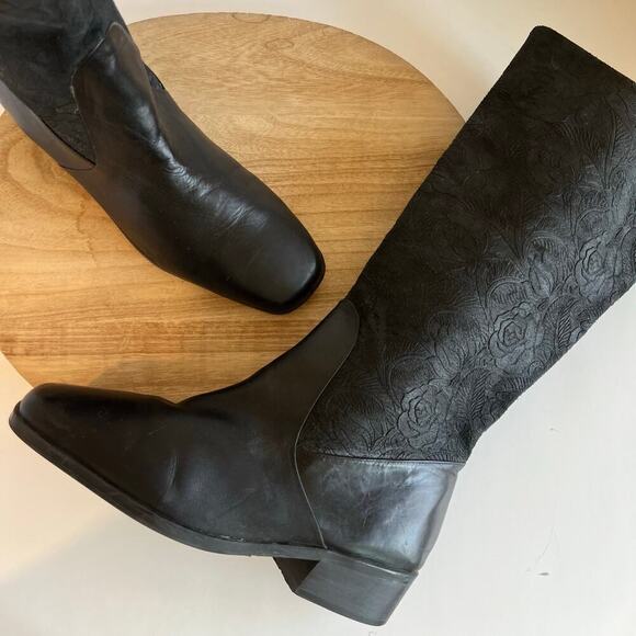Markon Suela Rose Floral Square Toe Brazil Made Genuine Leather Boots Size 10 - Picture 1 of 15